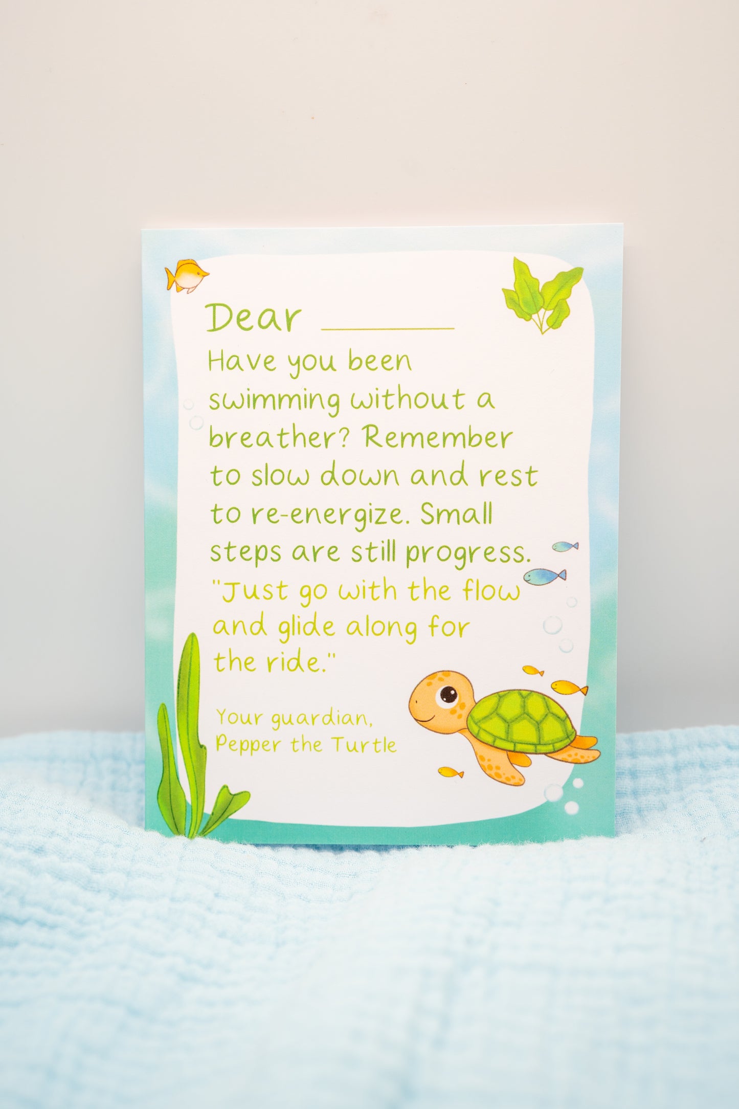 Guardian Pepper the Turtle, Personalized Card to Self