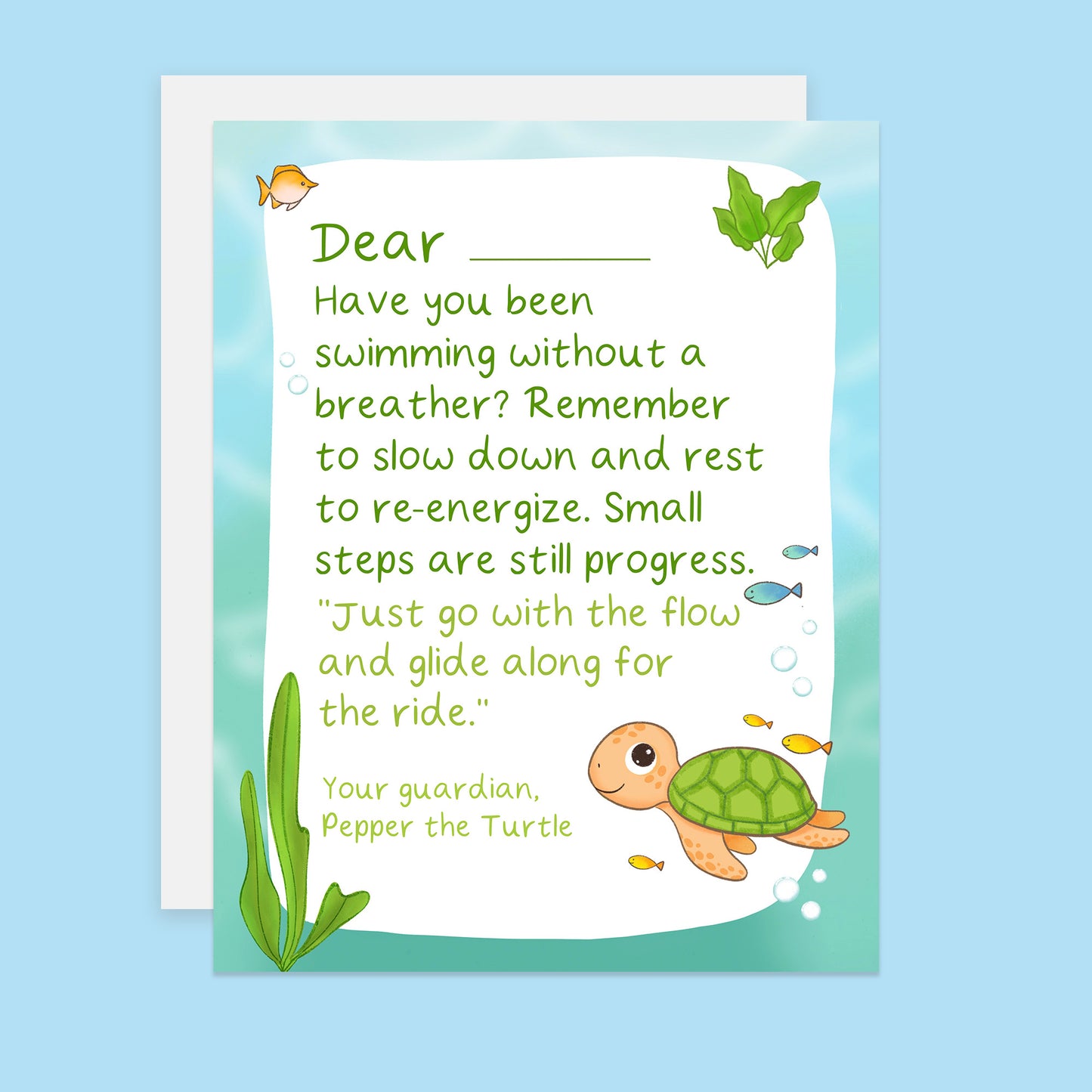 Guardian Pepper the Turtle, Personalized Card to Self